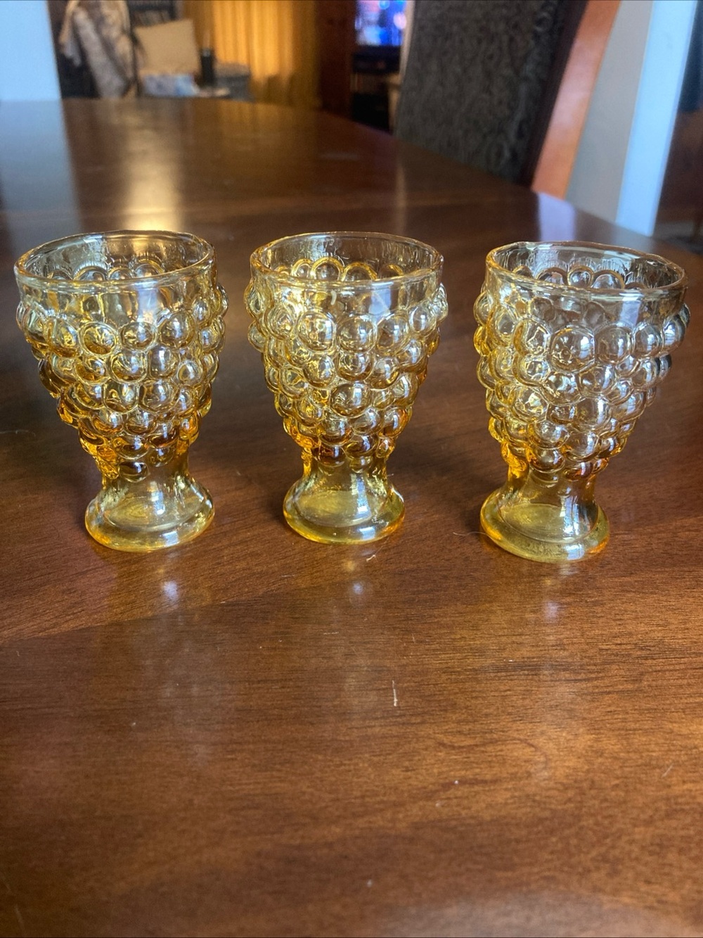 Set of 3 vintage amber hobnail shot/cordial glasses